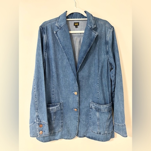 Lee Vintage Style Denim Oversized Long Line Western Boho Blazer Jacket - Picture 2 of 9